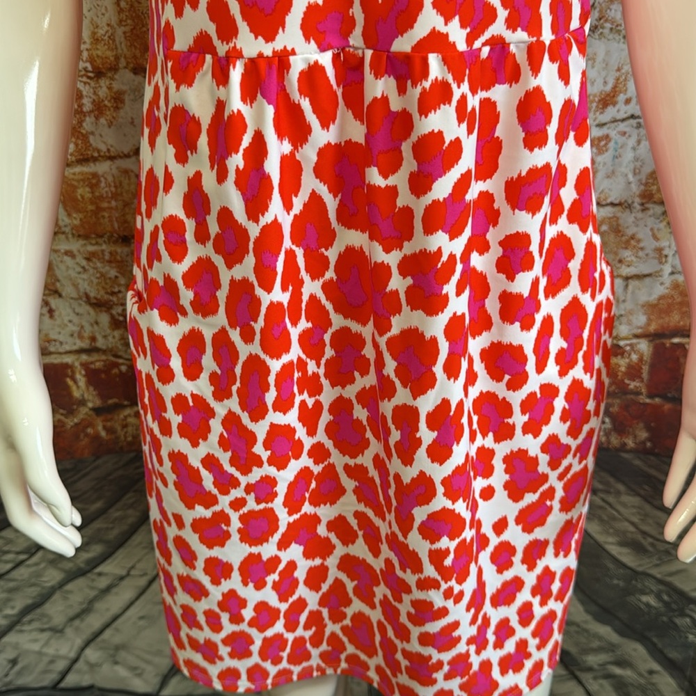 Jude Connally Vibrant Red and Pink Leopard Print Dress - Picture 3 of 6